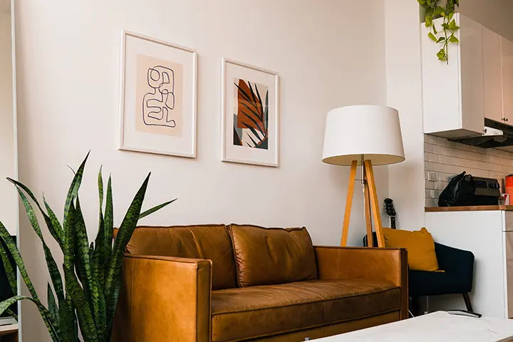 couch im wohnzimmer mit vielen kunstpflanzen