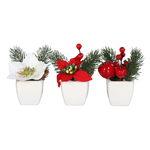 Künstliches Weihnachts-Arrangement - Brisu, 12 cm, Kunstpflanze von aplanta, inkl. Dekotopf, 3 Stück, in weißer Schale