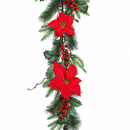 Künstliche tannengirlande mit Beeren und Weihnachtssternen – Lucina | 189 cm
