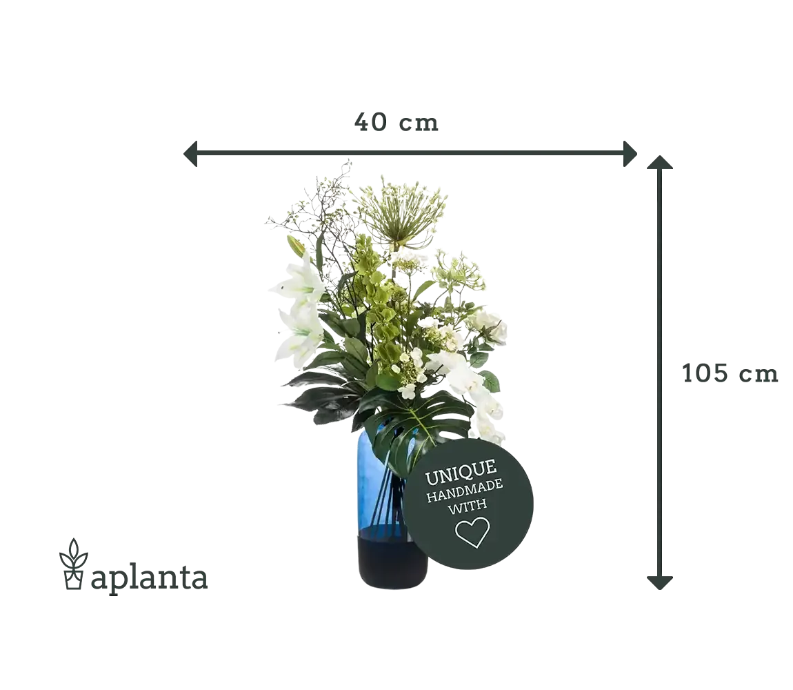 Künstlicher Blumenstrauß - Edda | 105 cm auf transparentem Hintergrund mit echt wirkenden Kunstblättern in natürlicher Anordnung. | aplanta Kunstpflanzen