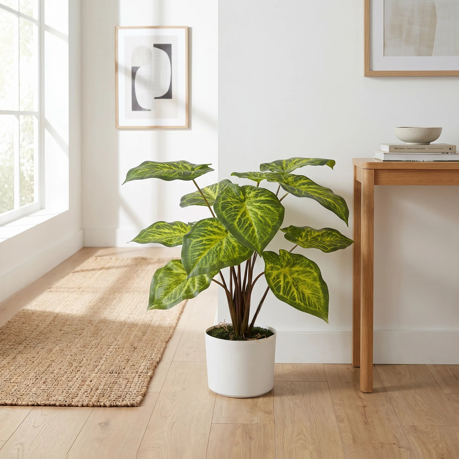 Künstliche Caladium - Lima, 61 cm, Kunstpflanze von aplanta, inkl. Dekotopf, in Grün, für drinnen