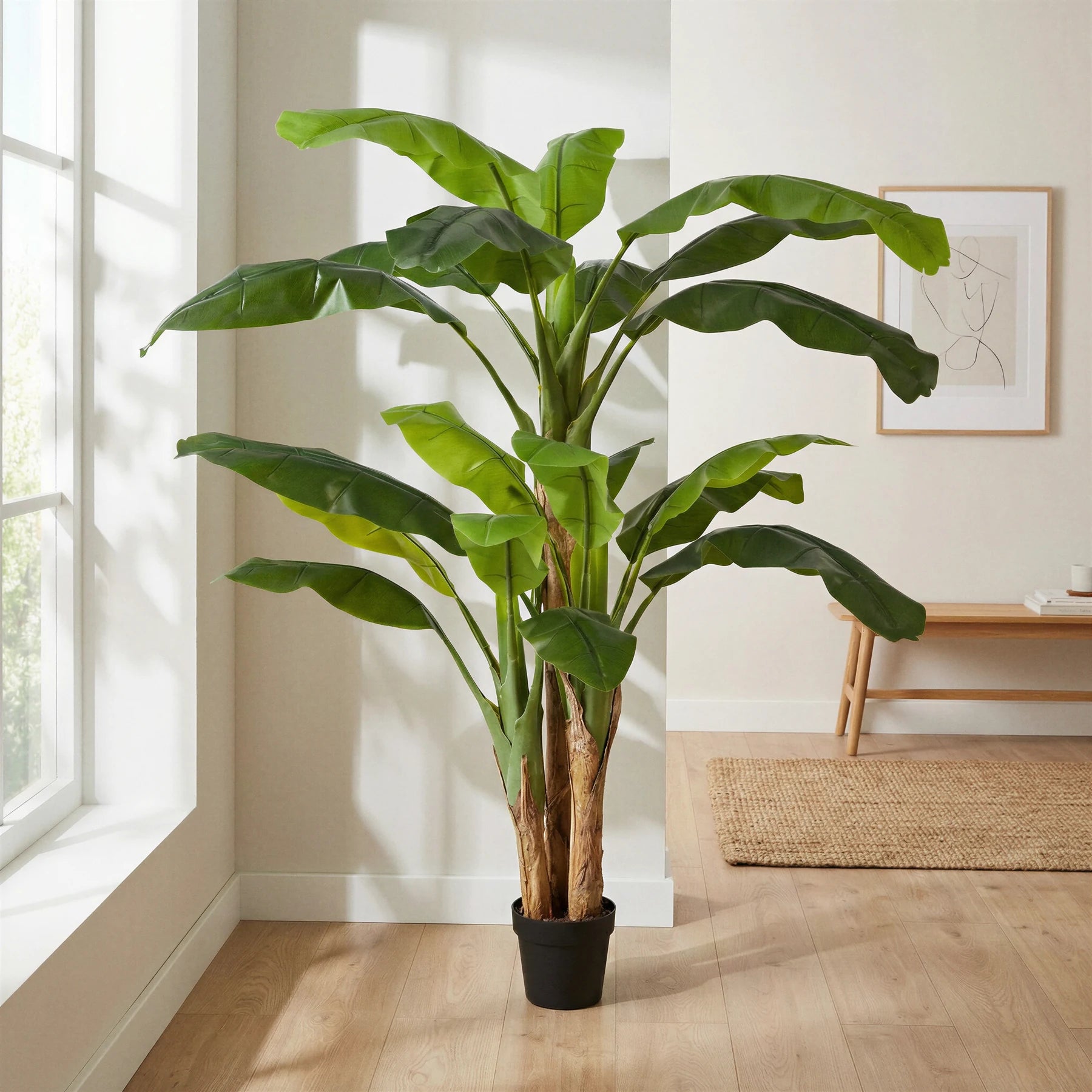 Künstlicher Bananenbaum - Pauline, 180 cm, Kunstbaum von aplanta, im schwarzen Topf, in Natur, für drinnen