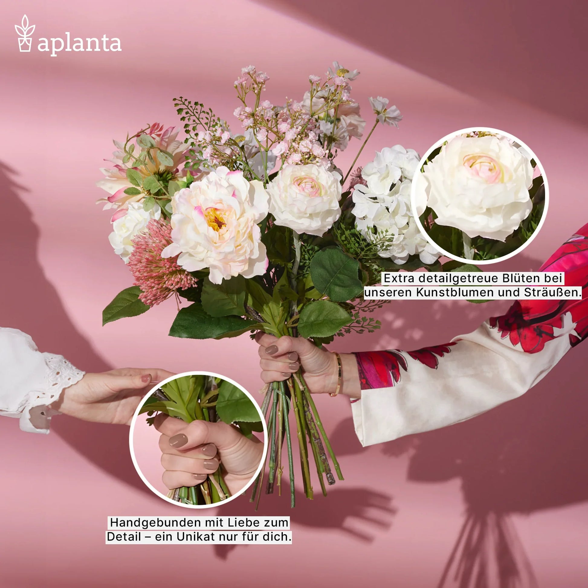 Künstlicher Rosenstrauß - Shiro, 40 cm, Kunstblume von aplanta, 11 Blüten, in Rot, für drinnen