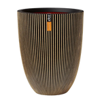 Blumentopf elegant niedrig Groove schwarz gold, 34x46cm, Pflanzkübel von aplanta, in Schwarz-Gold, für drinnen & draußen
