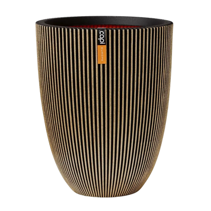 Blumentopf elegant niedrig Groove schwarz gold, 34x46cm, Pflanzkübel von aplanta, in Schwarz-Gold, für drinnen & draußen