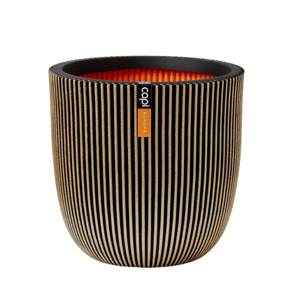 Blumentopf Kugel Groove schwarz gold, 35x34cm, Pflanzkübel von aplanta, in Schwarz-Gold, für drinnen & draußen